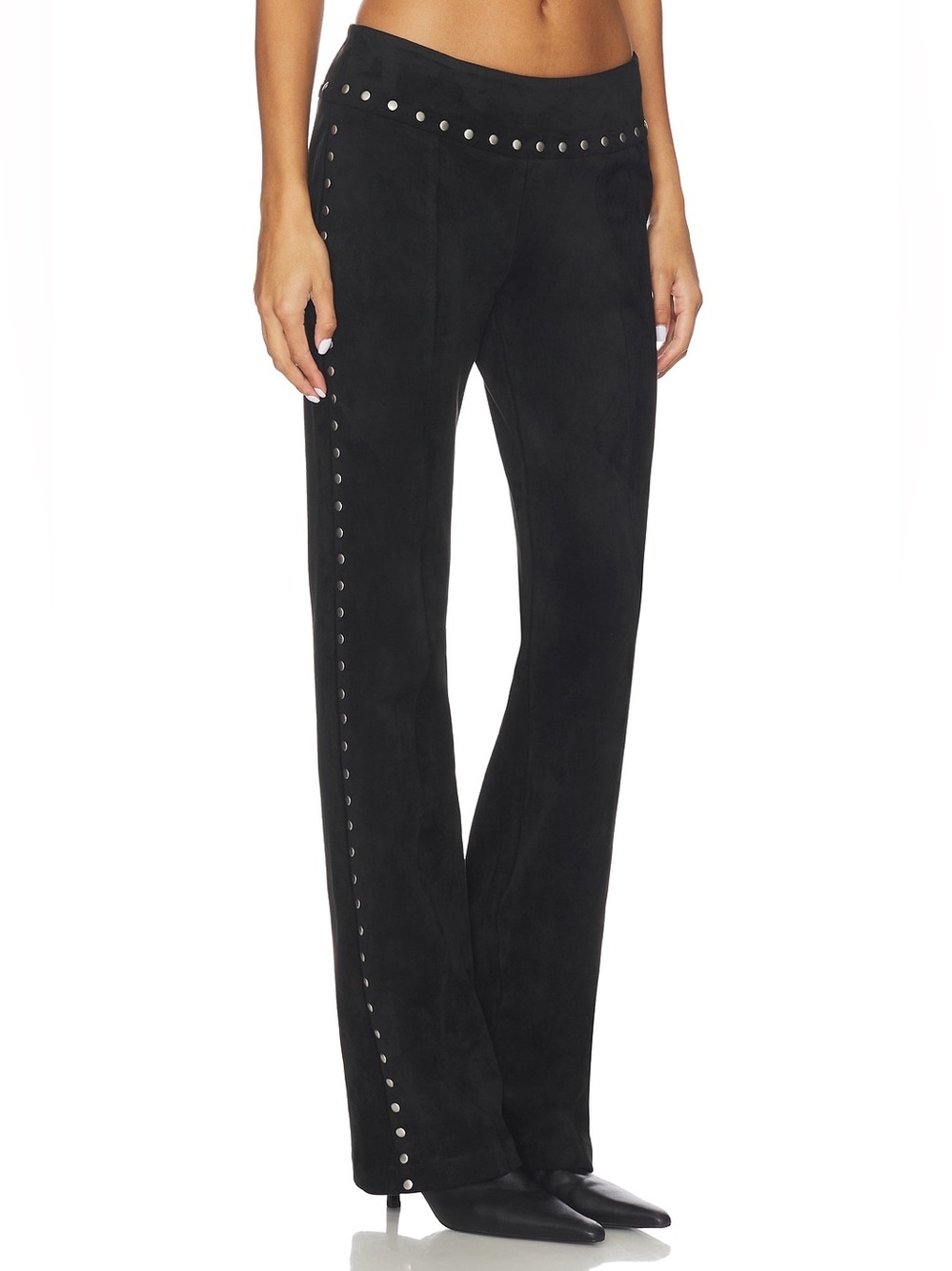 NWT Amanda Uprichard Regency Faux Suede Studded Pants Western Black Sz M